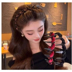 3Pcs High Cranium Beaded Hairbands Elegant Black, Brown & Red Beauty